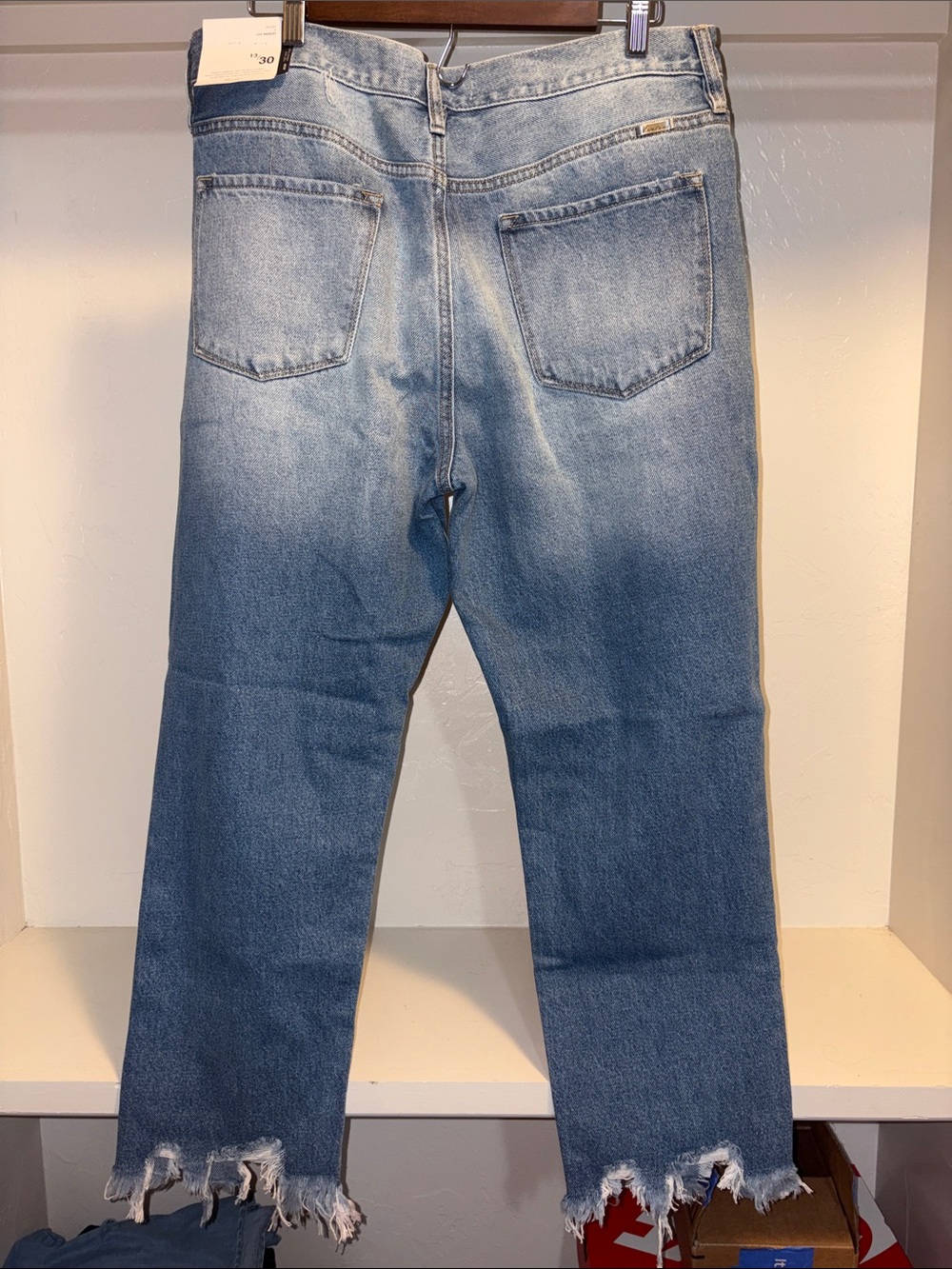 KanCan Medium Blue Washed Cropped Jeans with Frayed Hem